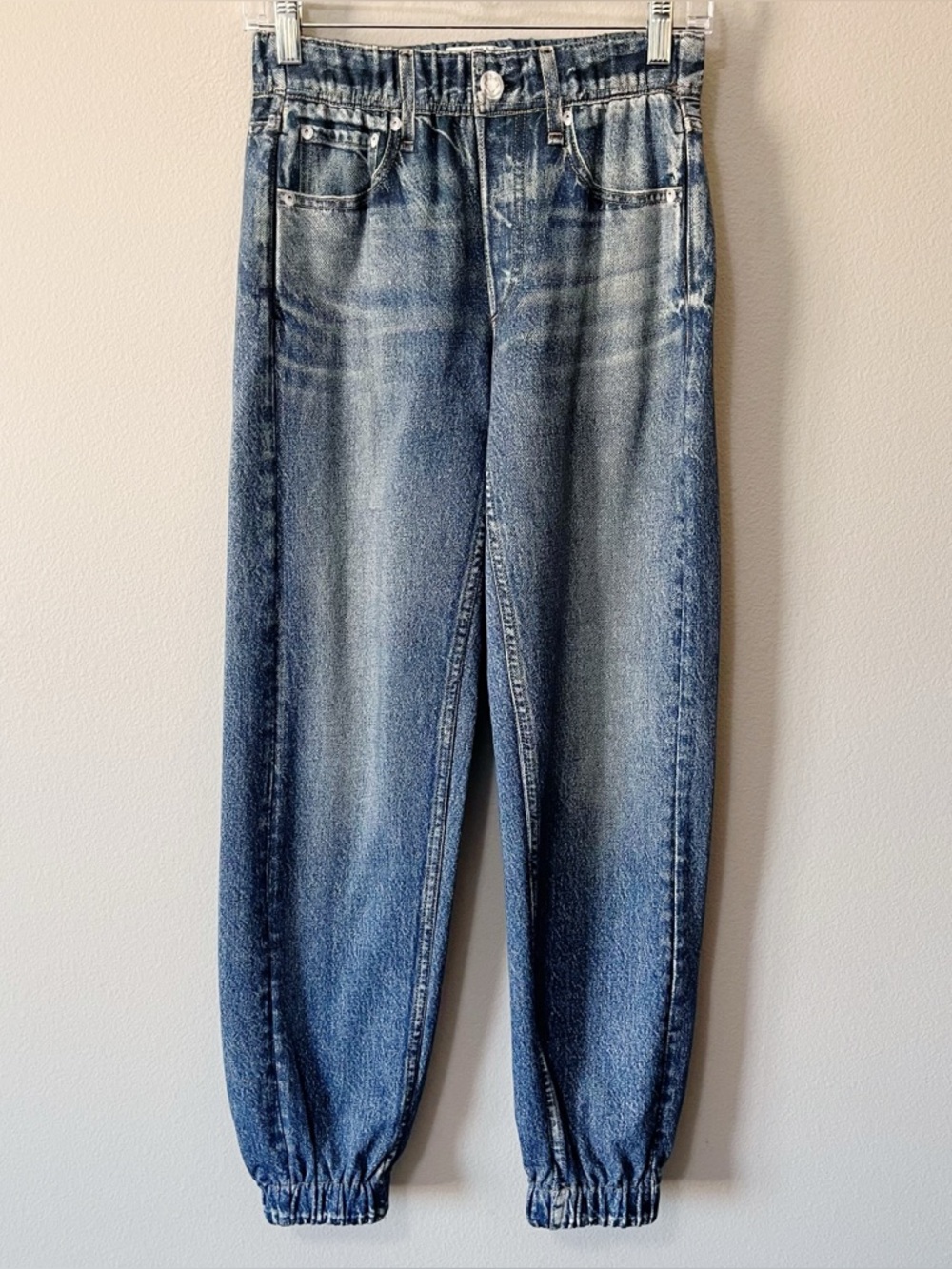 Rag & Bone Miramar Denim Cotton Terry Jogger Pants Blue Size XS Midrise Pockets - Picture 2 of 10
